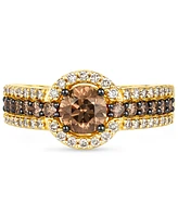 Le Vian Chocolate Diamond & Nude Diamond Halo Triple Row Ring (1-3/8 ct. t.w.) in 14k Gold