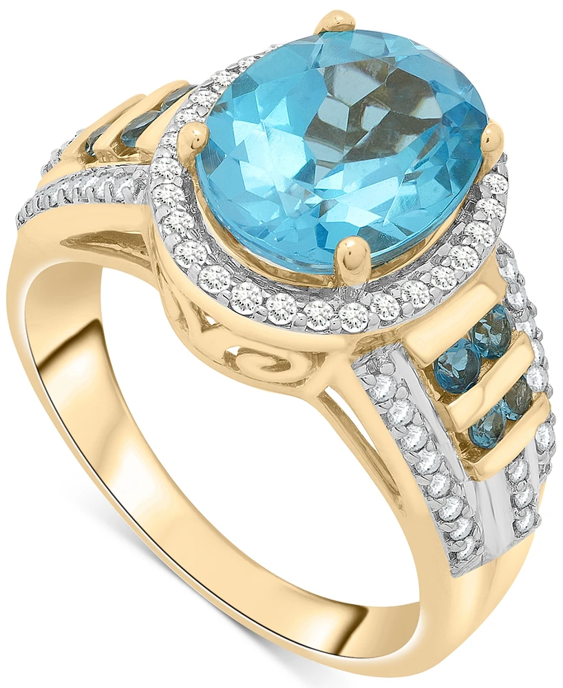 Swiss Blue Topaz (3-1/5 ct. t.w.), London Blue Topaz (1/4 ct. t.w.) & Diamond (1/4 ct. t.w.) Ring in 14k Gold