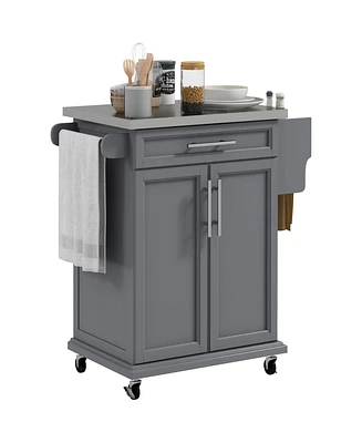 Homcom Rolling Kitchen Island on Wheels with Drawer, Spice Rack