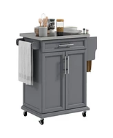 Aosom Wood Kitchen Island Cart Storage Box Cabinet Drawer Trolley w/ Stainless Steel