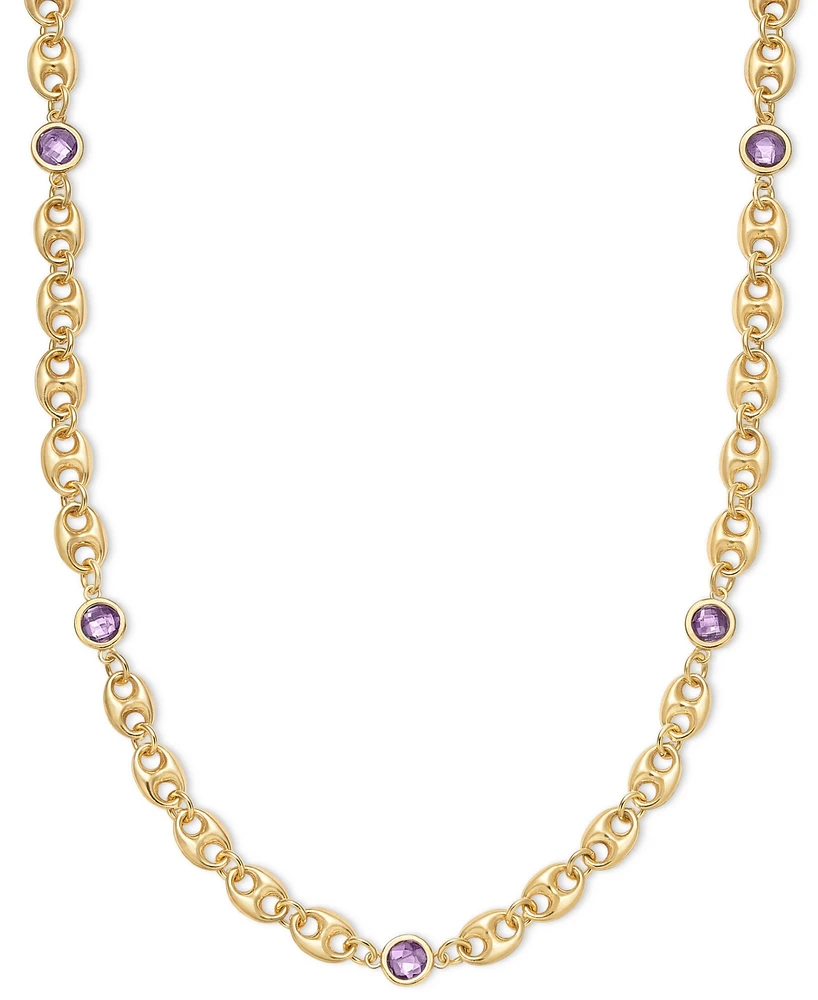 Amethyst Bezel Mariner Link 18" Collar Necklace (5 ct. t.w.) 14k Gold-Plated Sterling Silver