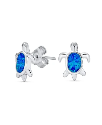 Bling Jewelry Nautical Synthetic Blue Opal Sea Turtle Stud Earrings in Sterling Silver 13MM