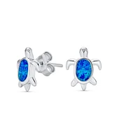 Bling Jewelry Nautical Synthetic Blue Opal Sea Turtle Stud Earrings in Sterling Silver 13MM