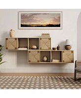 LuxenHome Mid-Century Modern Rope 47.2" Floating Wall Mount 2 Door Cabinet