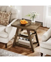 Tribesigns End Table for Living Room, 3-Tier Narrow Sofa Side Table with Storage Shelf, Farmhouse Small Wood End Table for Small Spaces, Industrial He