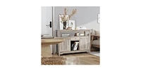 Slickblue Wood Sideboard Buffet Server Cabinet with Wine Rack and Storage Shelf