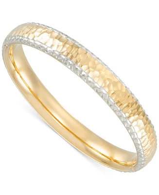 Signature Gold Hammered Oval Hinged Bangle Bracelet in 14k Two-Tone Gold Over Resin