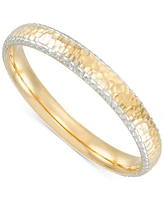 Signature Gold Hammered Oval Hinged Bangle Bracelet in 14k Two-Tone Gold Over Resin