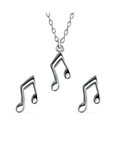 Bling Jewelry Tiny Dainty Eighth Music Notes Stud Earrings Pendant For Musician Women Teacher Student .925 Sterling Silver Jewelry Set