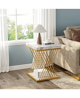 Tribesigns Square End Table White Gold 2-Tier Side Table Modern Small Bedside Table with Storage for Couch, Sofa Side Table with Stylish Metal Frame f