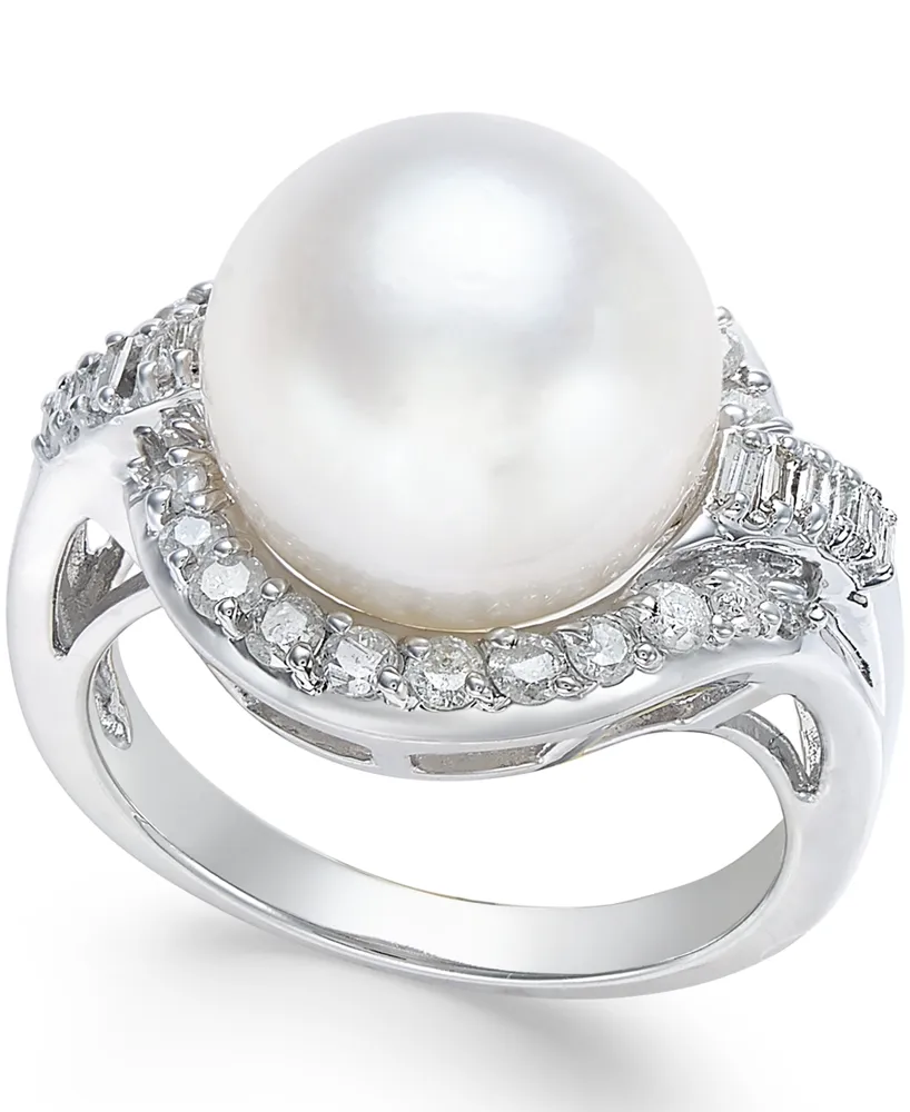 Cultured South Sea Pearl (12mm) and Diamond (5/8 ct. t.w.) Ring 14k White Gold