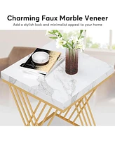 Tribesigns Set of 2 Square End Table, White Gold 2-Tier Side Table, Modern Small Bedside Table with Storage for Couch, Sofa Side Table with Stylish Me