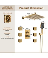 Casainc 3-Function 12 Inch Wall Mount Rainfall Thermostatic Shower System with 6 Body Jets