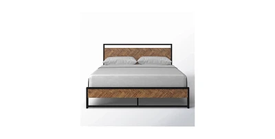 Slickblue Queen Modern Industrial Platform Bed Frame with Wood Headboard and Footboard for Stylish Bedroom Design