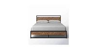 Slickblue Queen Modern Industrial Platform Bed Frame with Wood Headboard and Footboard for Stylish Bedroom Design