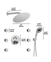 Casainc Thermostatic Rainfall Shower System with Rough in-Valve and Digital Display Handheld