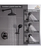 Casainc Wall Mount 3 Funtions Rainfall Shower System with Setting Handheld, Bath Spout, Rough-In Valve and Diverter