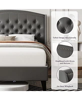 gaomon Strong Wood Slat Support Bed Frame with Button Tufted