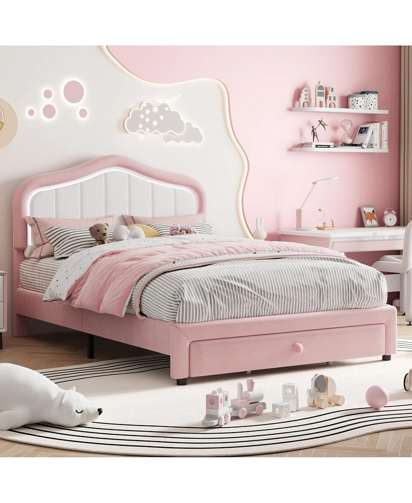 gaomon Full Upholstered Bed Frame with Storage Drawers, Cute Girls & Boys Bed with Adjustable Headboard