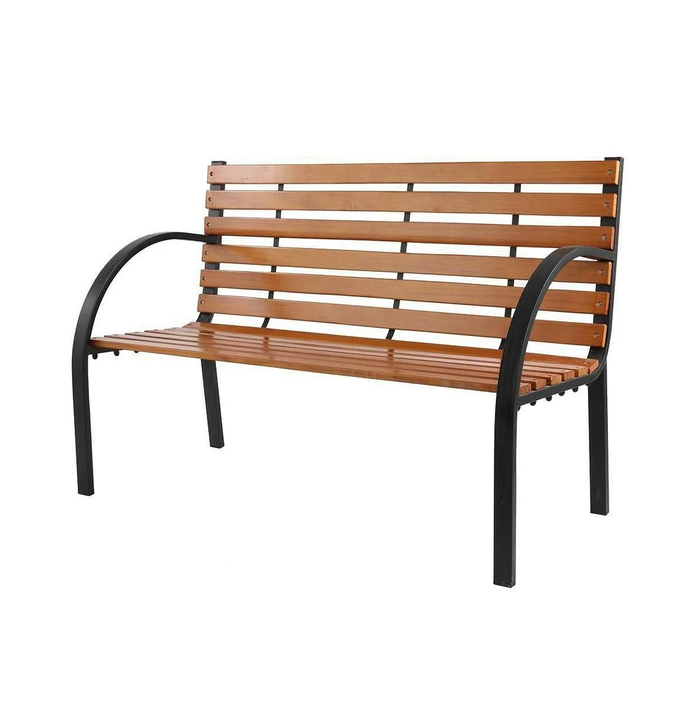 Slickblue Outdoor Wood Slat Garden Bench with Curved Armrests for Patio or Yard