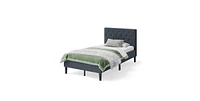 Slickblue Twin Size Grey Upholstered Button Tufted Headboard Platform Bed