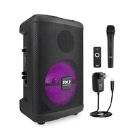 Pyle 8” Wireless Portable Pa Speaker with Flashing Party Lights, Usb/Tf/Fm Radio & Wireless Microphone