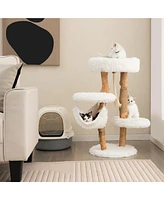 Gymax 34'' Tall Wooden Cat Tree Solid Wood Cat Tower with Jute Scratching Posts
