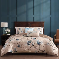 Bebejan Blue Blossom Bedding 200 Thread Count 100% Cotton Sateen 5 Piece King Size Reversible Comforter Set