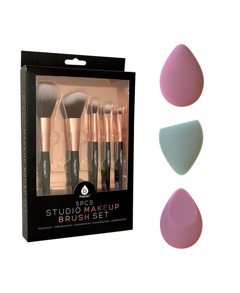 Pursonic 5-Piece Studio Makeup Brush Set & 3-Pack Beauty Makeup Sponge Blenders