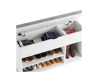 gaomon Shoe Storage Bench with Cushion, Entryway Bench with Lift-Top Storage Box and 2 Tiers Open Shoe Rack, Wooden Shoe Bench for Entryway