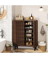 Tribesigns 6-Tier Bathroom Floor Cabinet with 2 Louvered Doors, Large Wooden Bathroom Storage Cabinet with Adjustable Shelves, Freestanding Sideboard