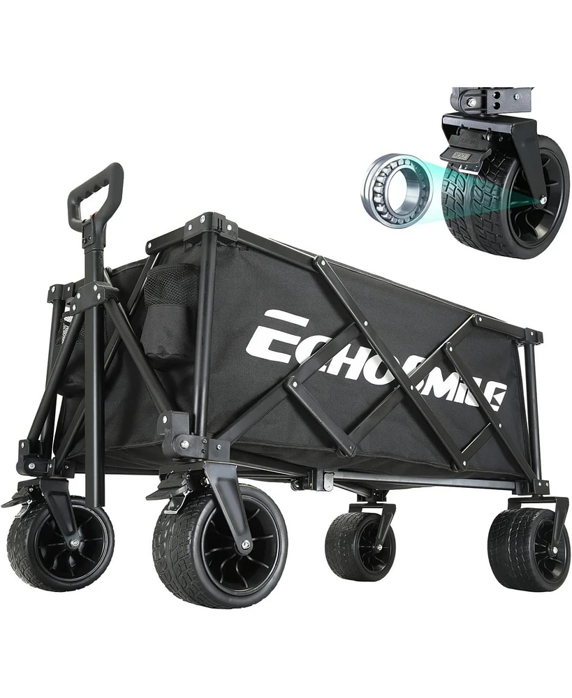 EchoSmile Collapsible Folding Utility Wagon Cart, Adjustable Handle, 400lb Capacity, Black, Outdoor Use