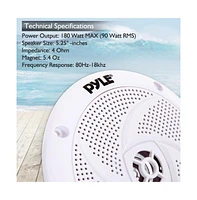 Pyle 5.25" Waterproof Rated Marine Speakers - Low-Profile Slim Style Speaker Pair, 180W