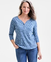 Style & Co Women's Printed 3/4-Sleeve Henley Top, Exclusively at Macy's