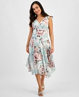 Connected Petite Printed Chiffon Sleeveless Midi Dress