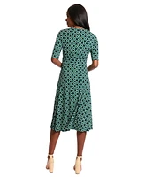 London Times Women's Printed Elbow-Sleeve A-Line Dress