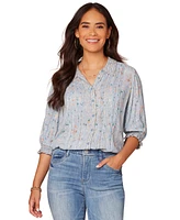 Democracy Petite Elbow-Sleeve Pintuck Blouse