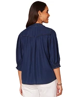 Democracy Petite Elbow-Sleeve Button-Front Shirt