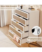 gaomon Rattan 5 Drawer Dresser for Bedroom, Tall Dresser with Deep Drawers