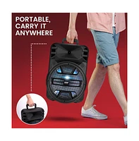Pyle 12" Portable Bluetooth Pa Speaker System - Karaoke Speaker with Dj Led Lights, Usb/Fm/Bt/Aux, Remote Control
