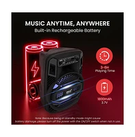 Pyle 8” Bluetooth Portable Pa Speaker with Flashing Party Lights, MP3/Usb/Fm Radio & Rechargeable Battery