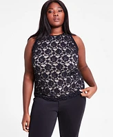 Bar Iii Trendy Plus Crewneck Sleeveless Lace Top, Exclusively at Macy's