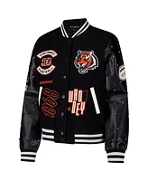 The Wild Collective Women's Black Cincinnati Bengals Varsity Full-Snap Sparkle Jacket