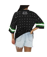 Gameday Couture Women's Black Philadelphia Eagles Kickoff Time Allover Rhinestone Sports Stripe Jersey V-Neck T-Shirt