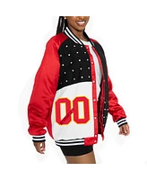 Gameday Couture Women's Red/Black Kansas City Chiefs Oversized Hot Shot Rhinestone Throwback Full-Snap Varsity Bomber Jacket