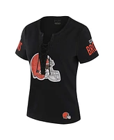 Wear by Erin Andrews x Gracie Hunt Women's Black Cleveland Browns Draft Me Lace-Up T-Shirt