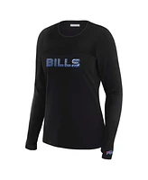 Wear by Erin Andrews x Gracie Hunt Women's Black Buffalo Bills Mesh Panel Long Sleeve T-Shirt