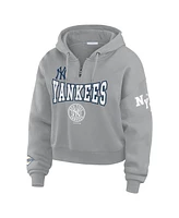 Wear by Erin Andrews Women's Gray New York Yankees Patch Quarter-Zip Hoodie