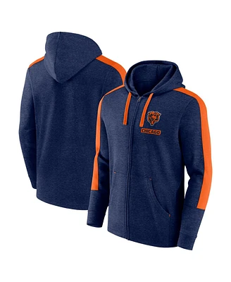 Fanatics Men's Heather Navy/Orange Chicago Bears Gains Full-Zip Hoodie