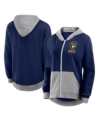 Fanatics Women's Navy Milwaukee Brewers Hit It French Terry Full-Zip Hoodie